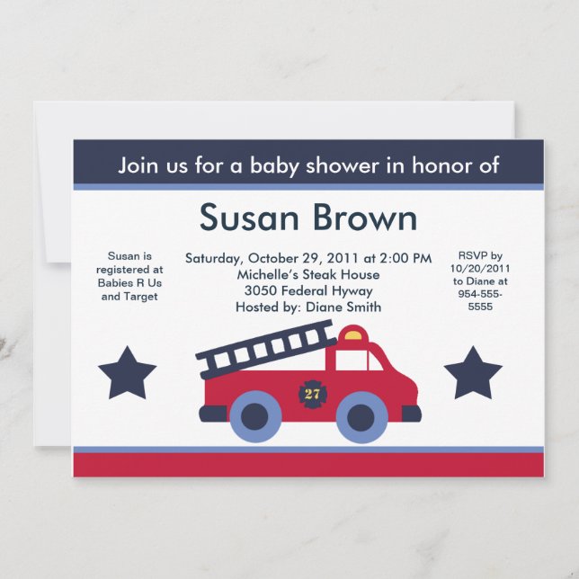 Invitation au Baby shower moteur/camion (Devant)