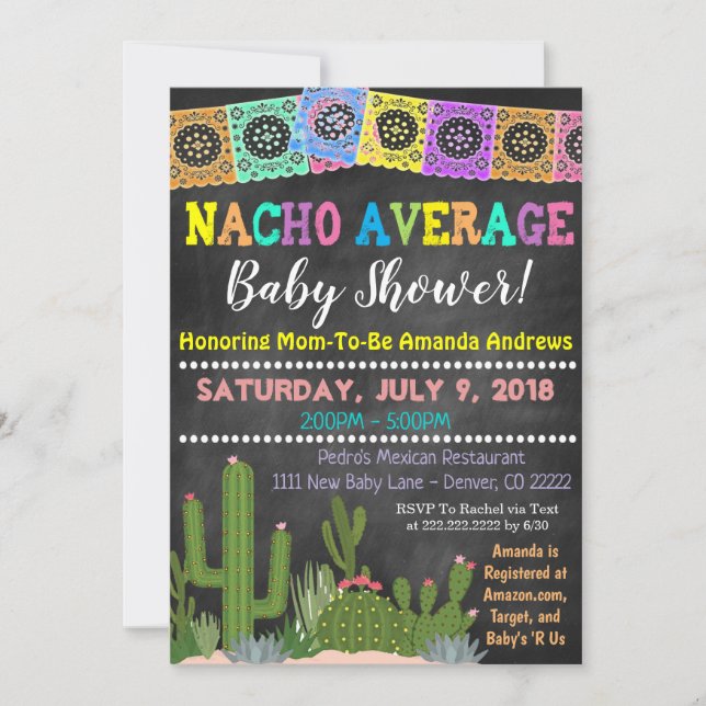 Invitation au Baby shower moyen Fiesta Nacho (Devant)