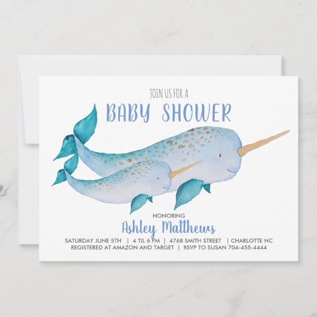 Invitation au baby shower Narwhal (Devant)