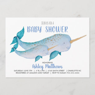 Invitation au baby shower Narwhal