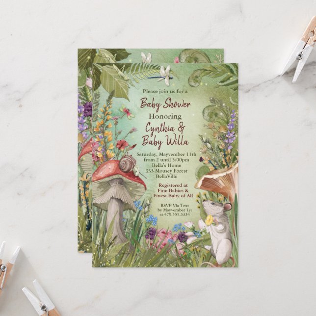Invitation au Baby shower naturel des bois (Devant/Arrière en situation)