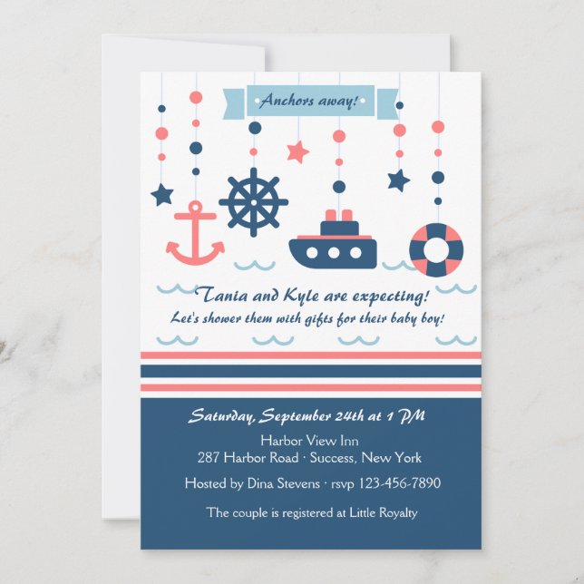 Invitation au Baby shower nautique (Devant)