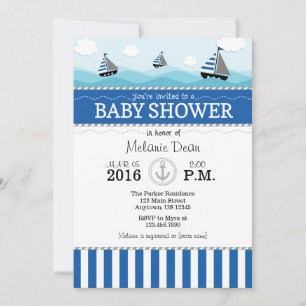 Invitation au Baby shower nautique bleu