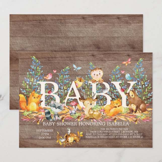 Invitation au Baby shower neutre bois (Devant / Derrière)