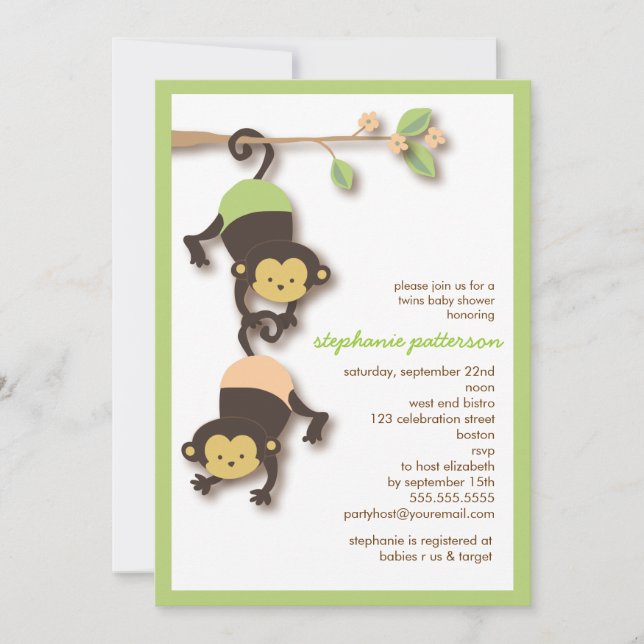 Invitation au Baby shower neutre des jumeaux de si (Devant)