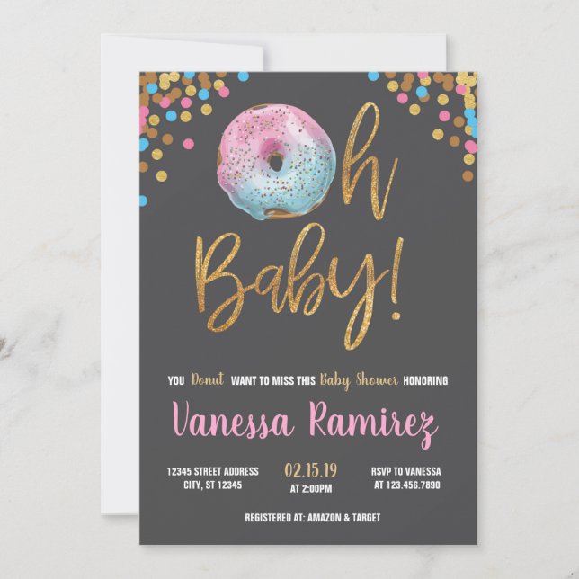 Invitation au baby shower neutre Donut Twins (Devant)