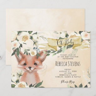 Invitation au baby shower neutre et floral Fox