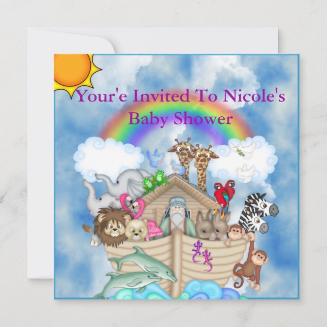 Invitation au Baby shower Noahs Ark Ark Arc en cie (Devant)