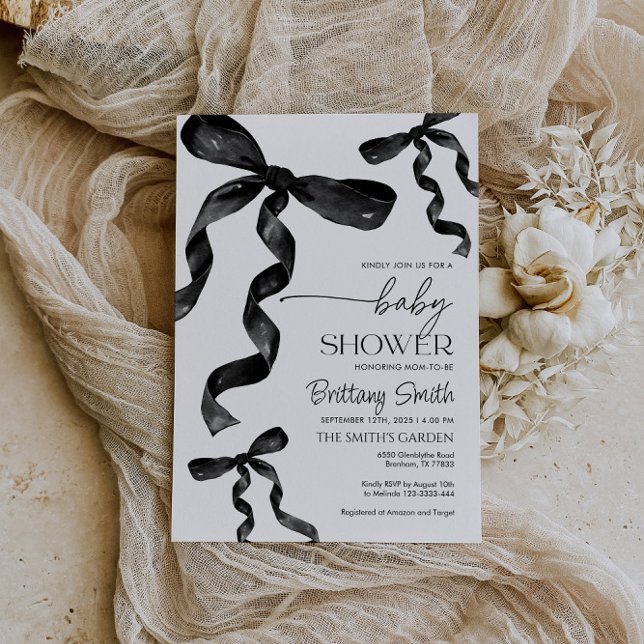 Invitation au Baby shower noir Coquette Bow (Créateur téléchargé)