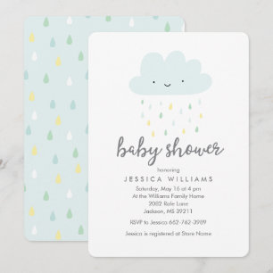 Invitation au Baby shower nuageux pluvieux en bleu