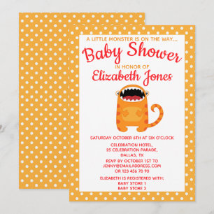 Invitation au Baby shower Orange Little Monster