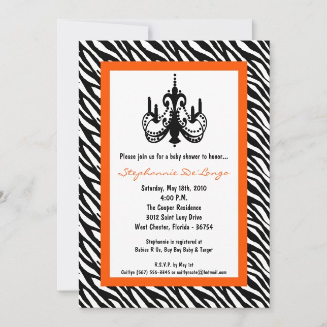 Invitation au Baby shower Orange Zebra de 5 x 7 (Devant)