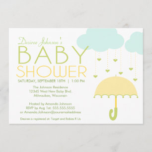 Invitation au Baby shower parapluie jaune et vert