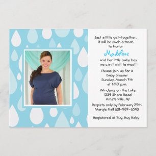 Invitation au Baby shower photo bleu Raindrops