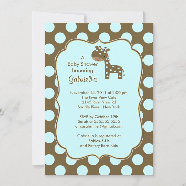 Invitation au Baby shower Pois de Giraffe Boy (Devant)