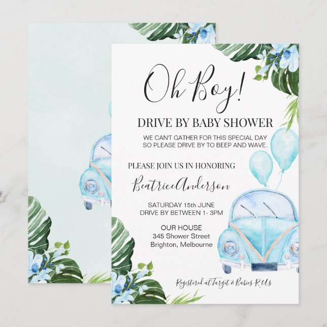 Invitation au Baby shower pour bébés Boy's Drive B (Devant / Derrière)