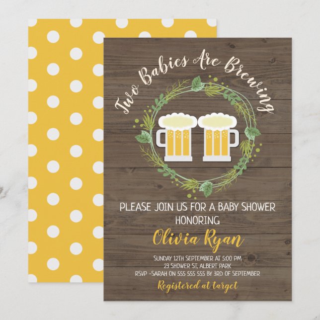 Invitation au Baby shower pour bébés Twins (Devant / Derrière)