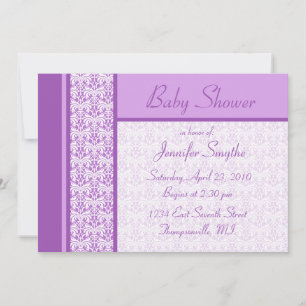 Invitation au Baby shower pourpre Damask