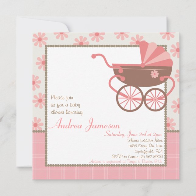 Invitation au Baby shower Pram (Devant)