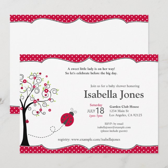 Invitation au Baby shower Red Ladybug - personnali (Devant / Derrière)