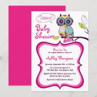 Invitation au Baby shower rose chaud de Chouette f