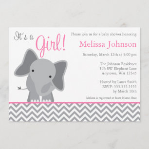Invitation au Baby shower rose de l'Eléphant Cute 