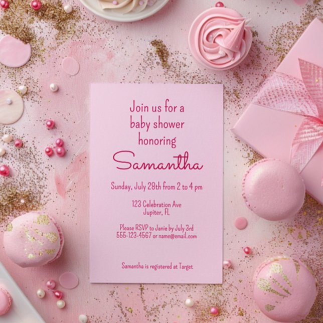 Invitation au Baby shower rose doux et simple (Créateur téléchargé)