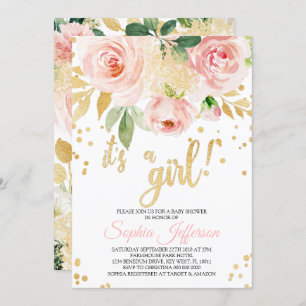 Invitation au Baby shower rose et or