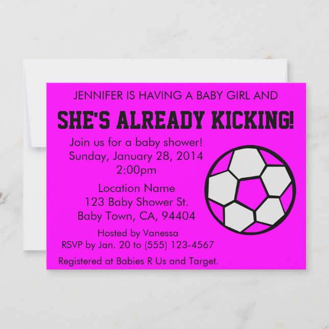 Invitation au Baby shower rose soccer, personnalis (Devant)