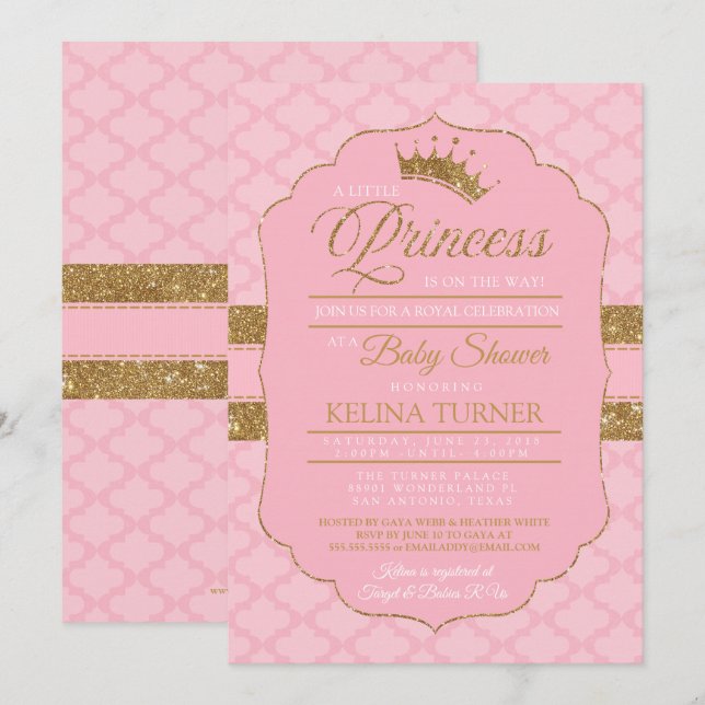Invitation au Baby shower Royal Little Princess (Devant / Derrière)