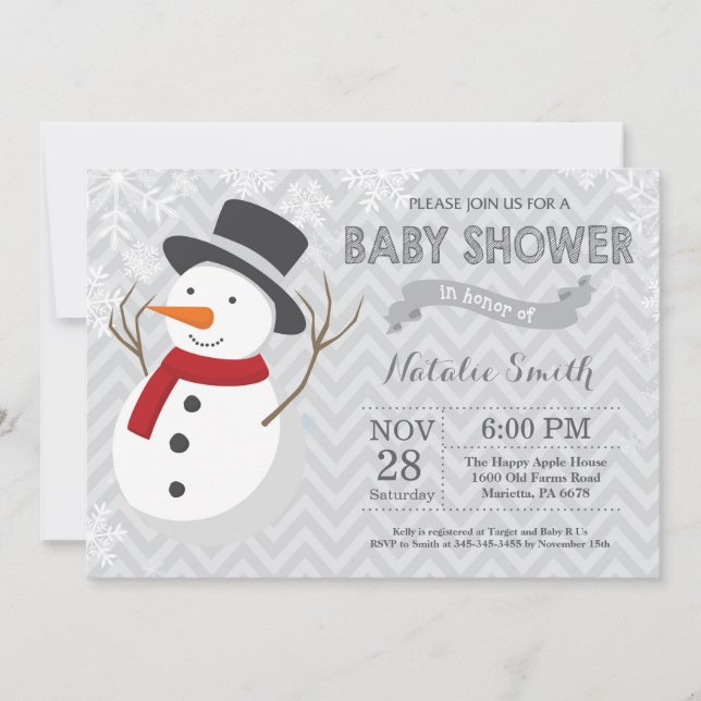 Invitation au Baby shower Snowman d'hiver (Devant)