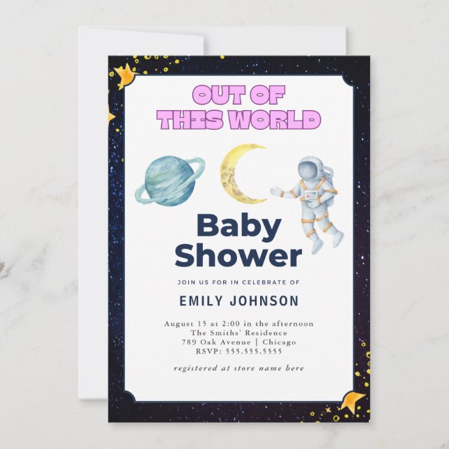 Invitation au Baby shower spatial (Devant)