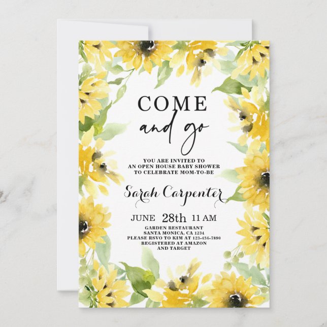 Invitation au Baby shower Sunflower Come and Go (Devant)