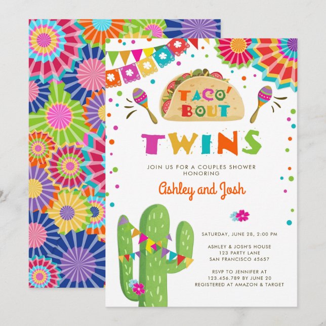 Invitation au Baby shower Taco Bout Twins (Devant / Derrière)