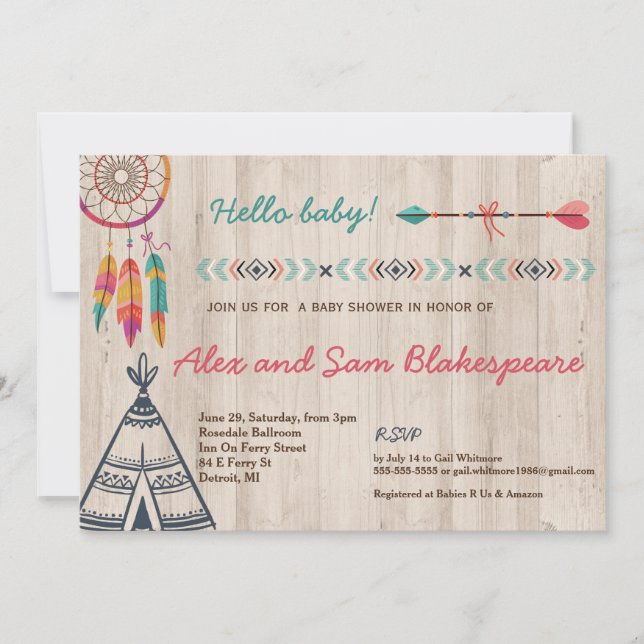 Invitation au Baby shower tribal (Devant)