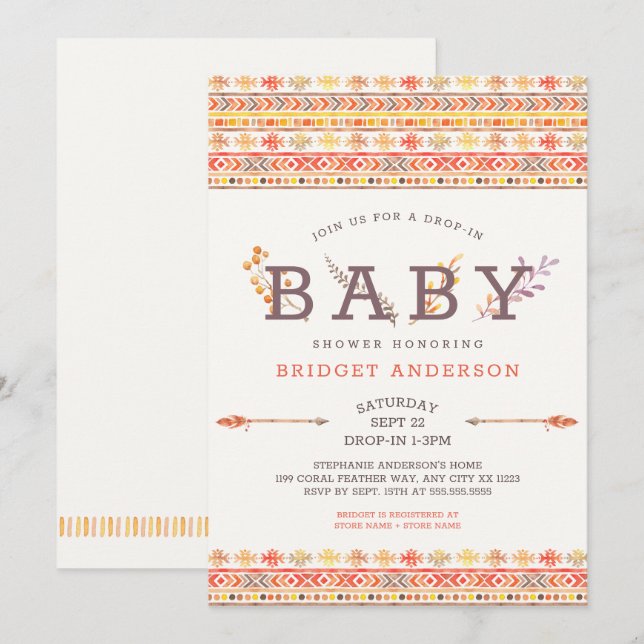 Invitation au Baby shower tribal de Boho neutre (Devant / Derrière)