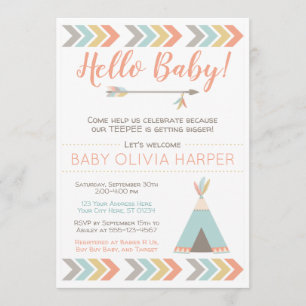 Invitation au Baby shower tribal Saupoudrer Teep