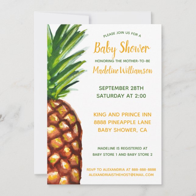Invitation au Baby shower tropical de l'ananas (Devant)