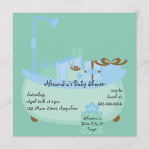 Invitation au Baby shower Turquoise & Blue Tub