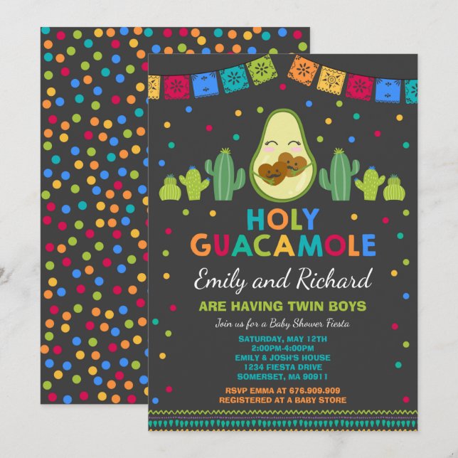 Invitation au Baby shower Twin Fiesta (Devant / Derrière)