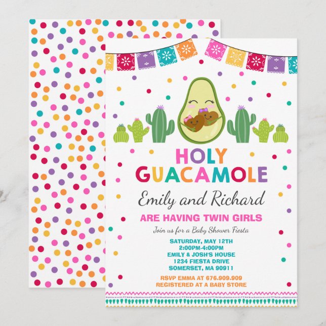 Invitation au Baby shower Twin Fiesta (Devant / Derrière)