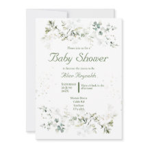 Invitation au Baby shower vert botanique
