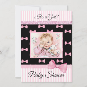 Invitation au Baby shower Vintage de la Bow rose e