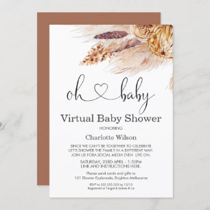 Invitation au Baby shower virtuel Boho Pampas Gras