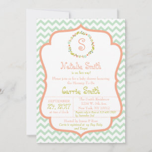 Invitation au Baby shower Wreath et Chevron