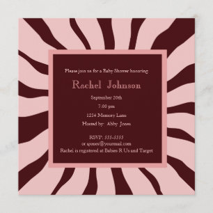 Invitation au Baby shower Zèbre rose et Brown