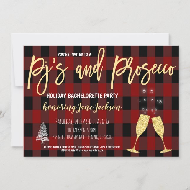 Invitation au bachelorette des fêtes de Pajamas et (Devant)