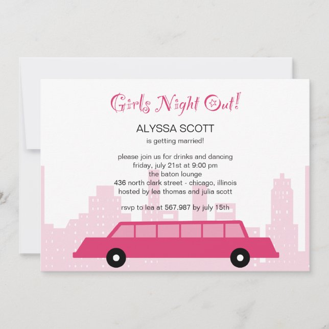 Invitation au bal de bachelorette de Limousine ros (Devant)