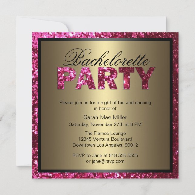 Invitation au bal de Parties scintillant rose chau (Devant)