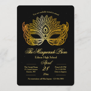 Invitation au bal de promo Mascarade Masque d'Or